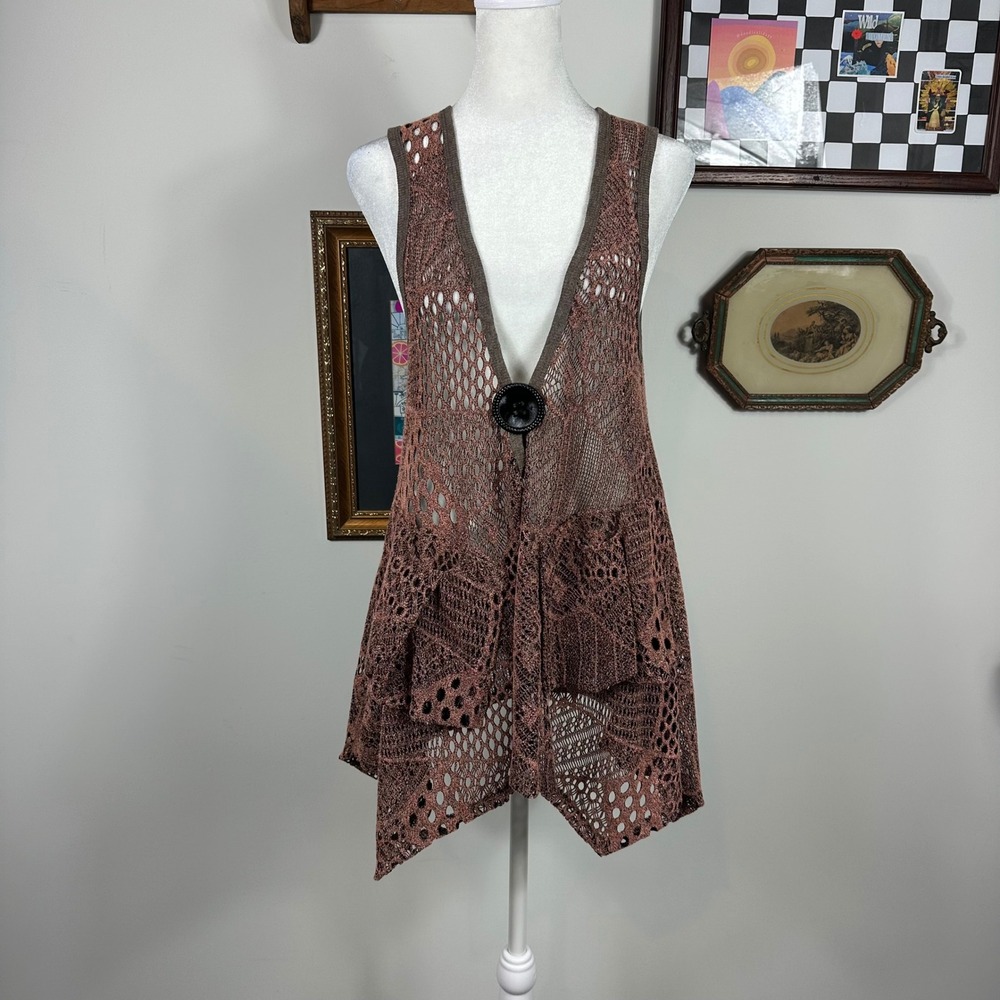 Y2K Brown Boho Crochet Flowy Tunic Top - SIZE‎ S Festival Mermaidcore Fairy